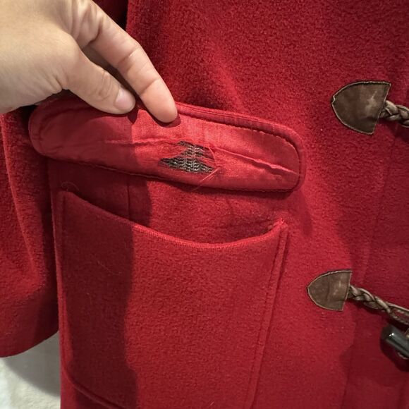 Talbots Womens Red Toggle Duffle Coat Full Zip 100% Wool  Vintage Size 12 Outer - Picture 7 of 10